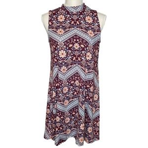 Pink Rose Floral Mini Dress - Burgundy and White